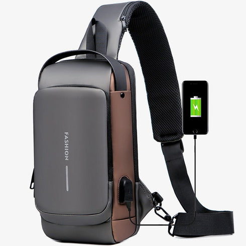 תיק כתף עם טעינת USB מאובטח אופנתי לגברים - Fashion