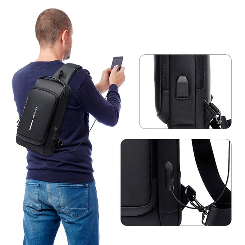 תיק כתף עם טעינת USB מאובטח אופנתי לגברים - Fashion